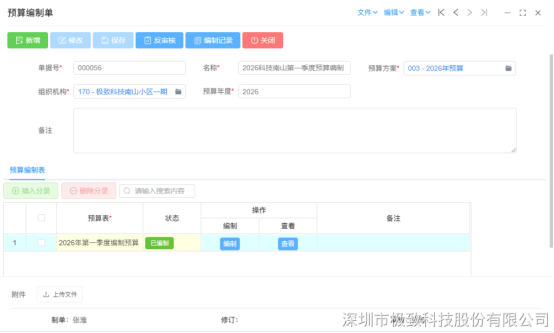 预算编制单