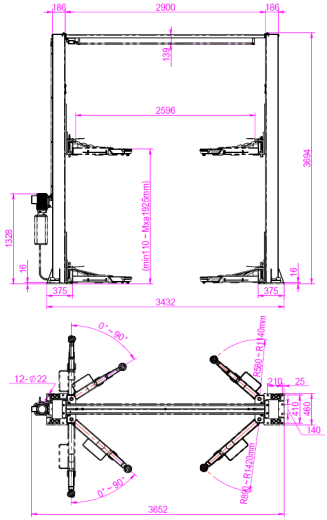QJY4.0-D1-cleanfloortwopostliftwithmanualtwosidereleaseQJY4.0-D1尺寸圖-cleanfloortwopostliftwithmanualtwosidereleaseQJY4.0-D1尺寸圖1