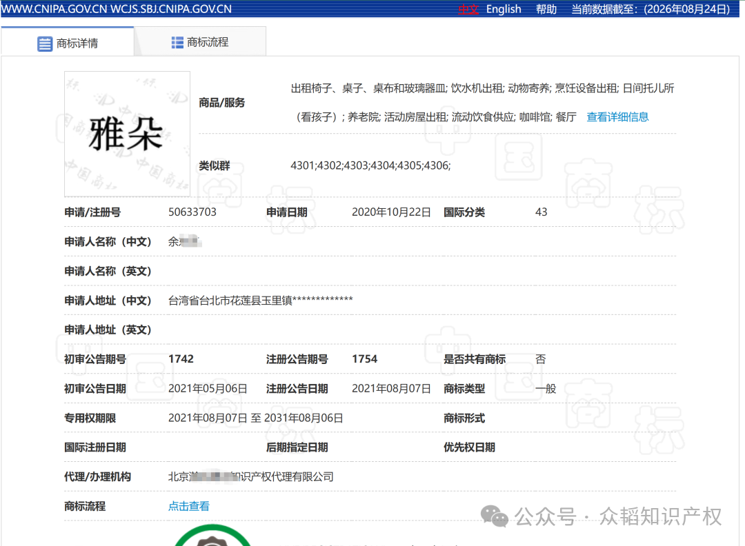 第50XXXXXX号雅朵商标详情