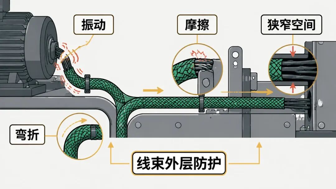 复杂布线路径中的线束外层风险