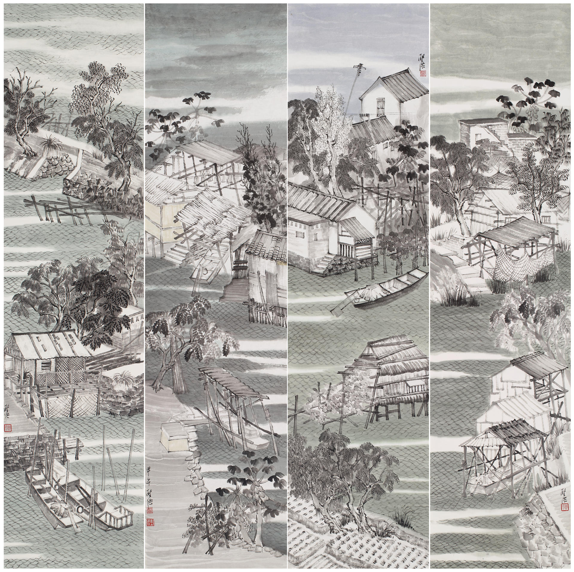 周坚洪《水乡清韵》尺寸：137cm×137cm中国画