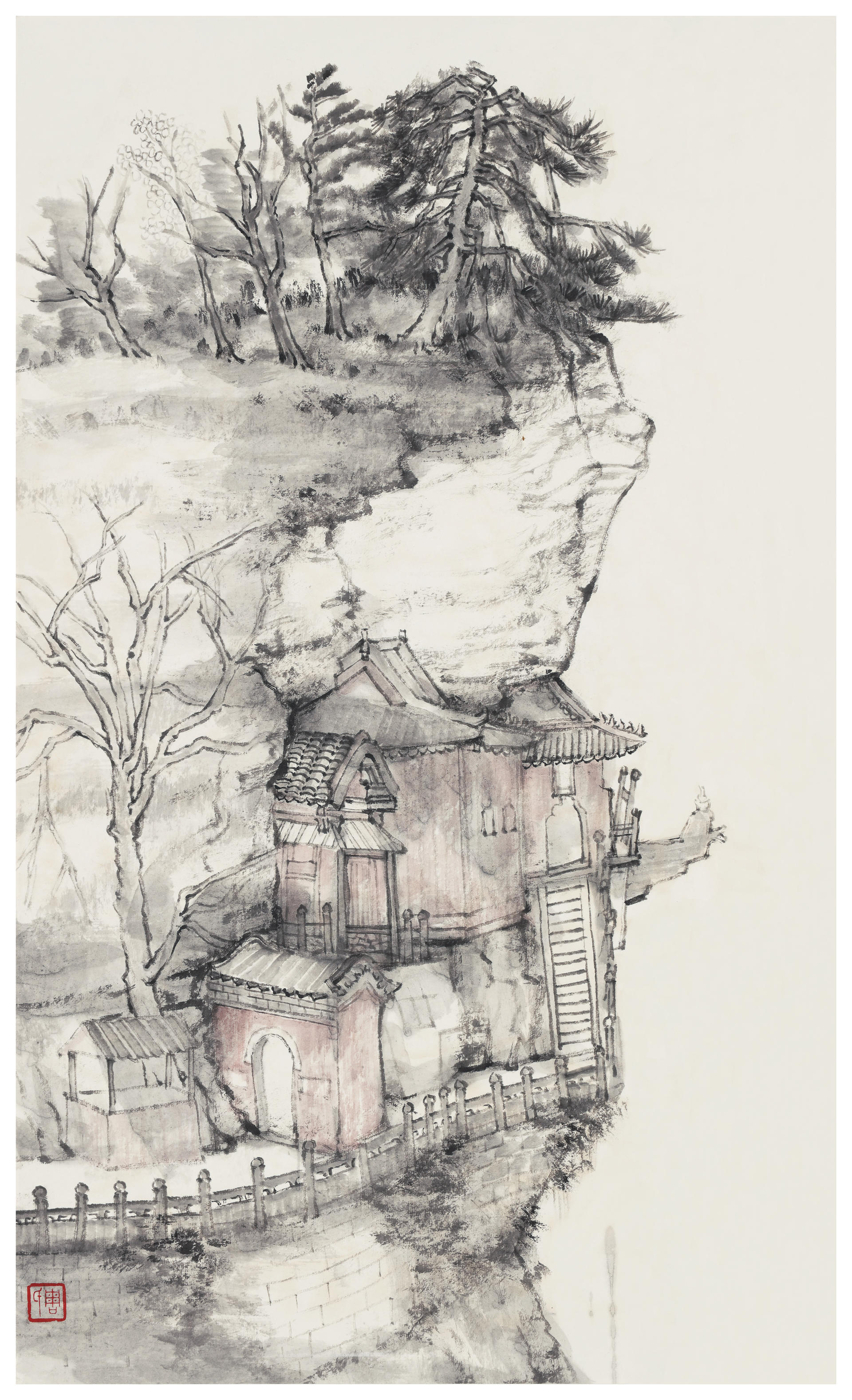 周坚洪《武当山南岩宫写生》尺寸：65cm×39cm中国画