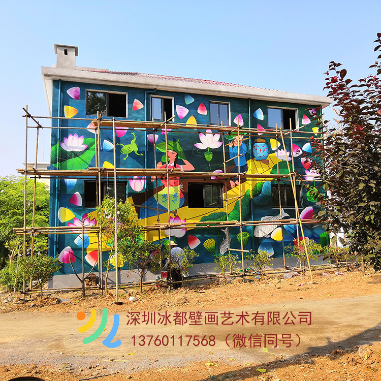 莲花墙上彩绘