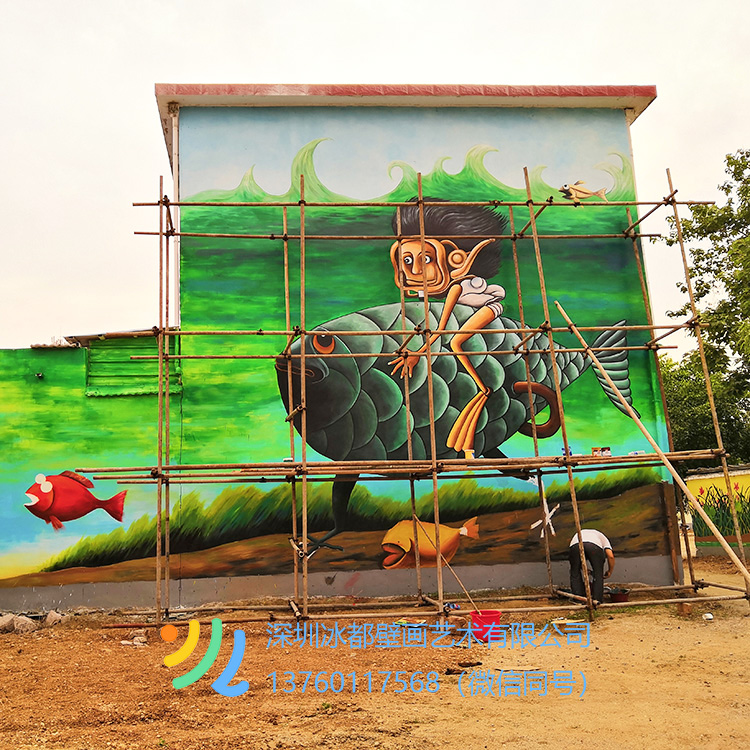 准备上钢管架绘制墙上壁画