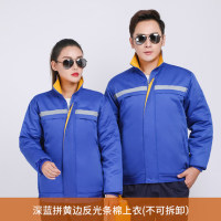 深蓝相黄边棉衣工作服