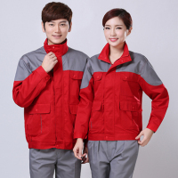 大红相拼烟灰长袖春秋夹克衫-嘉善春秋冬