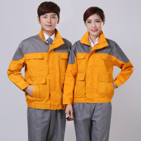 金黄色相灰色长袖春秋冬装-海盐工作服厂家定做
