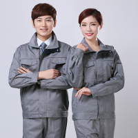 桐乡工作服厂家订制-长袖春秋冬装烟灰色厂服定做