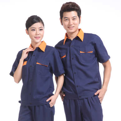 夏季短袖衬衣套装厂服定制半袖工装订做-海盐工作服