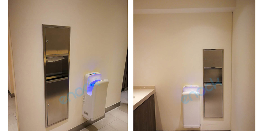  暗装嵌入式商用卫生间纸巾架实物安装