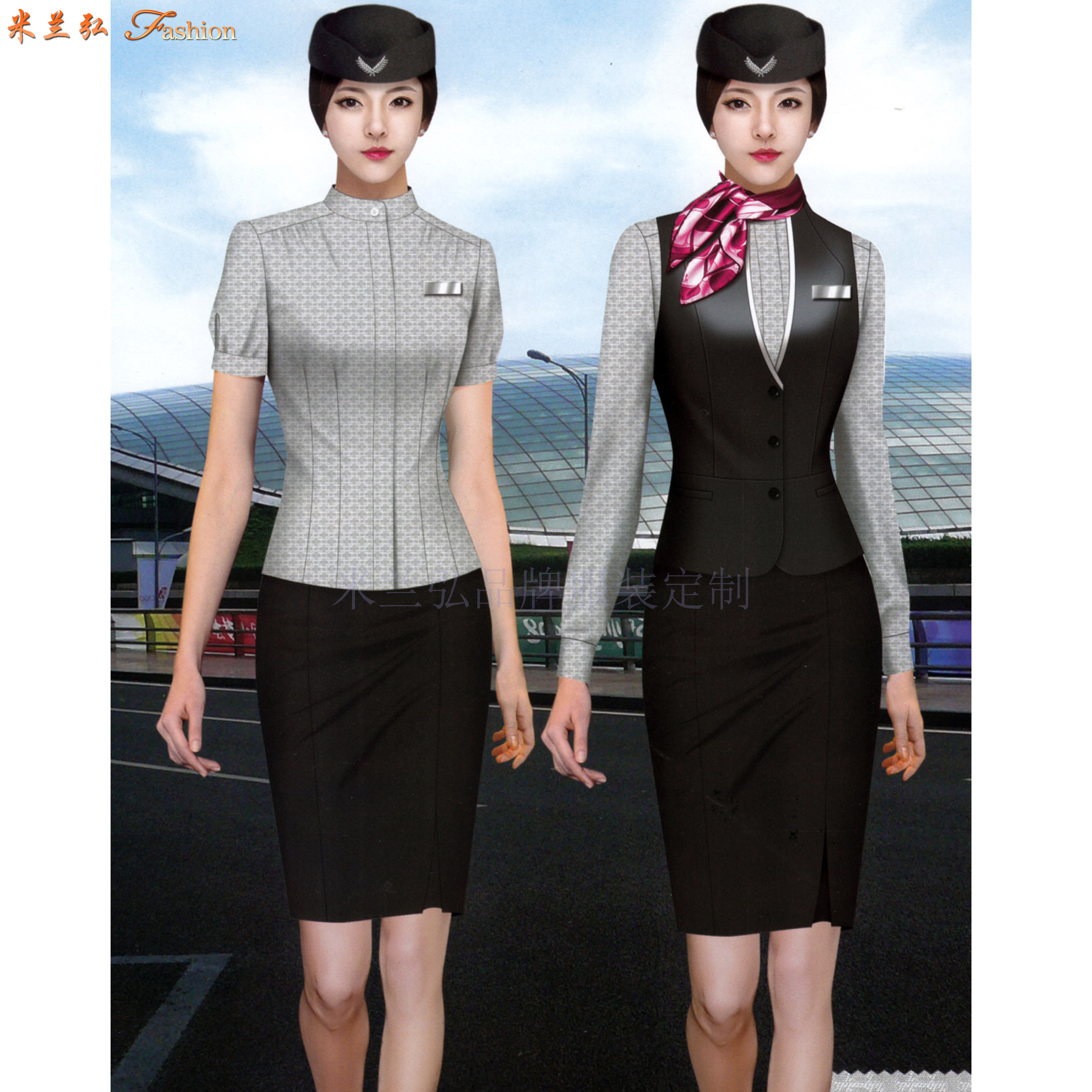 「德州空姐服定制」「德州空乘服订做」推荐式样时髦米兰弘服装-3