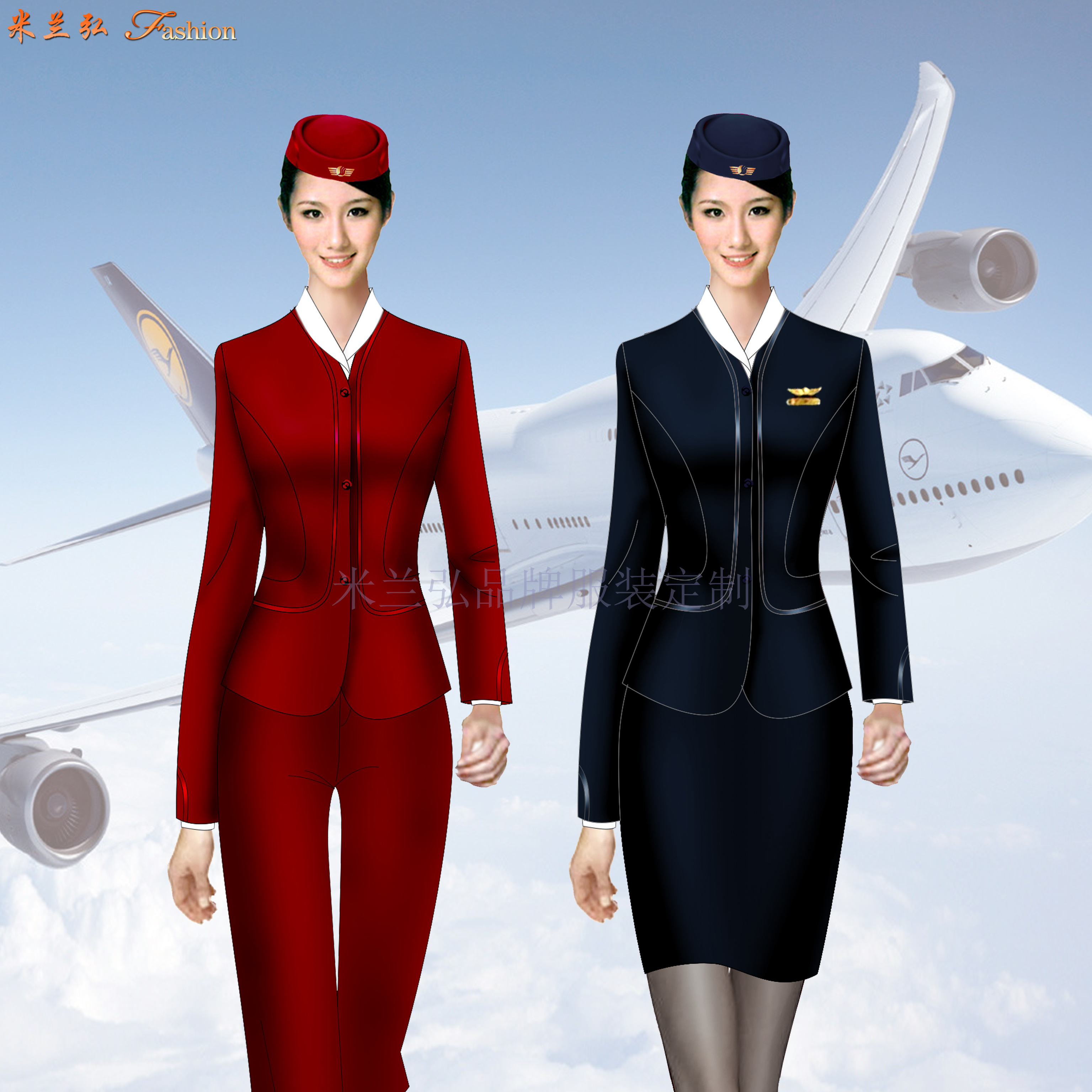 江西空姐服定制-空乘人员服装图片-米兰弘服装-4