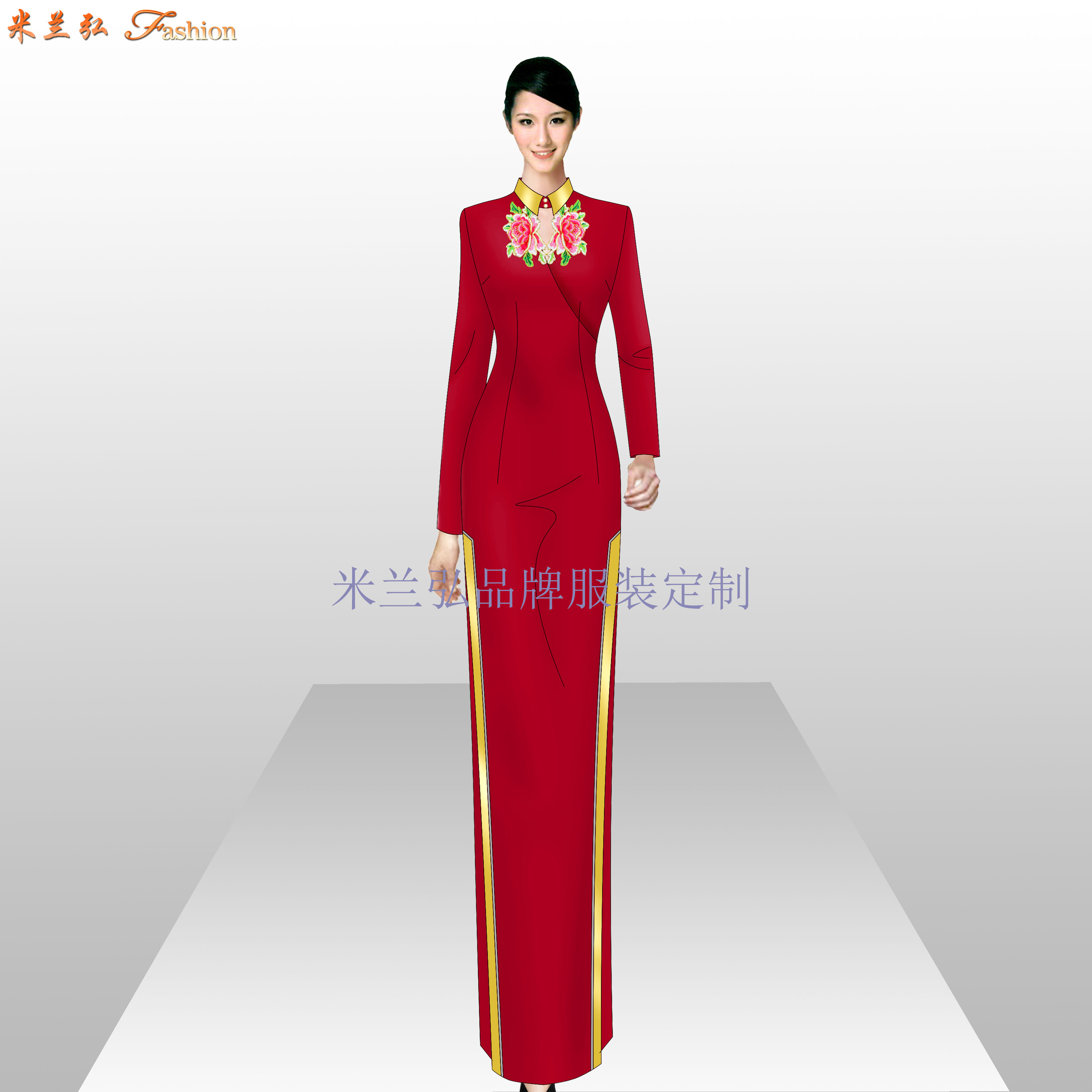 Cheongsam量身定制刺绣真丝旗袍-米兰弘服装-3