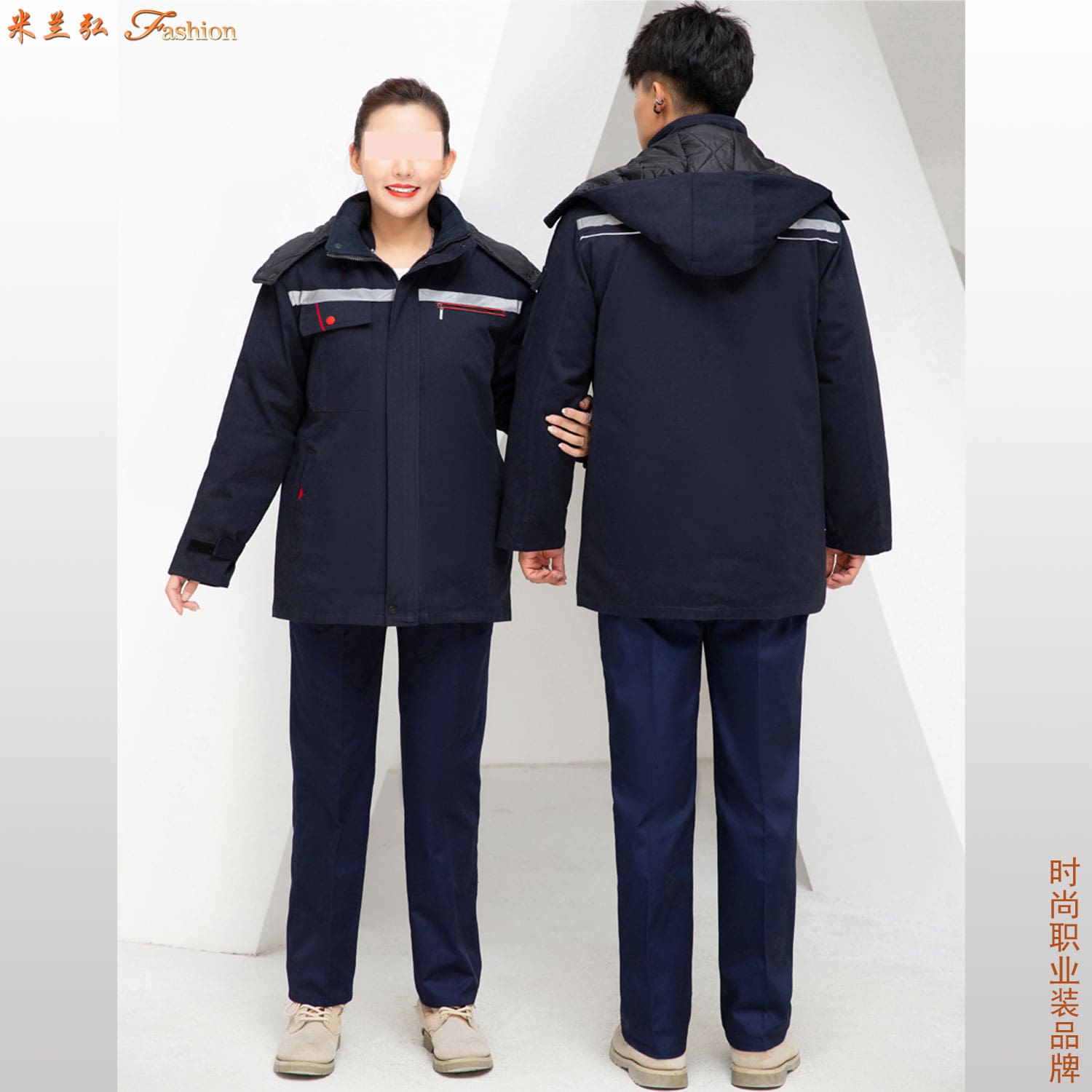 藏蓝色纯棉红拉链棉服1