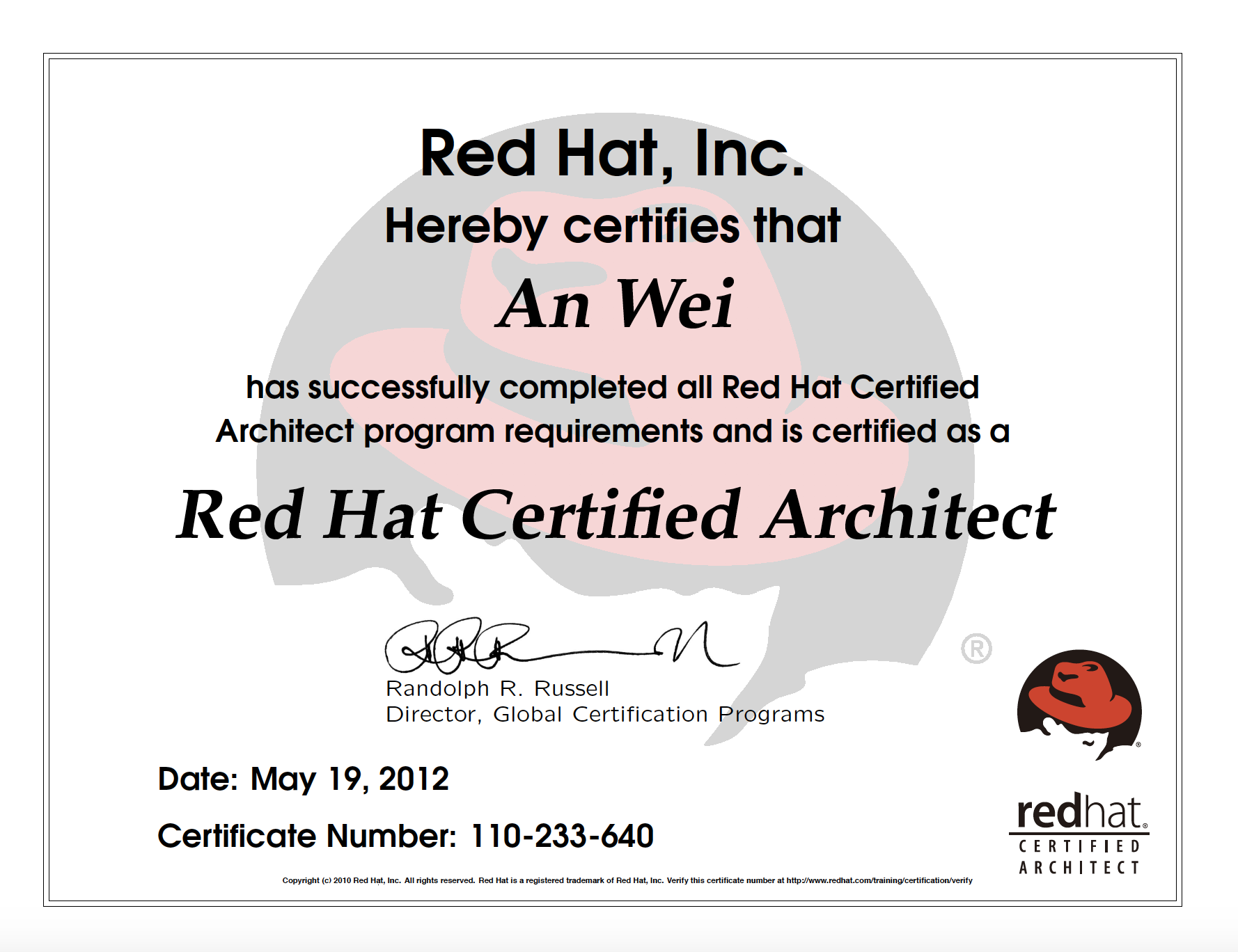 AnweiRHCA证书