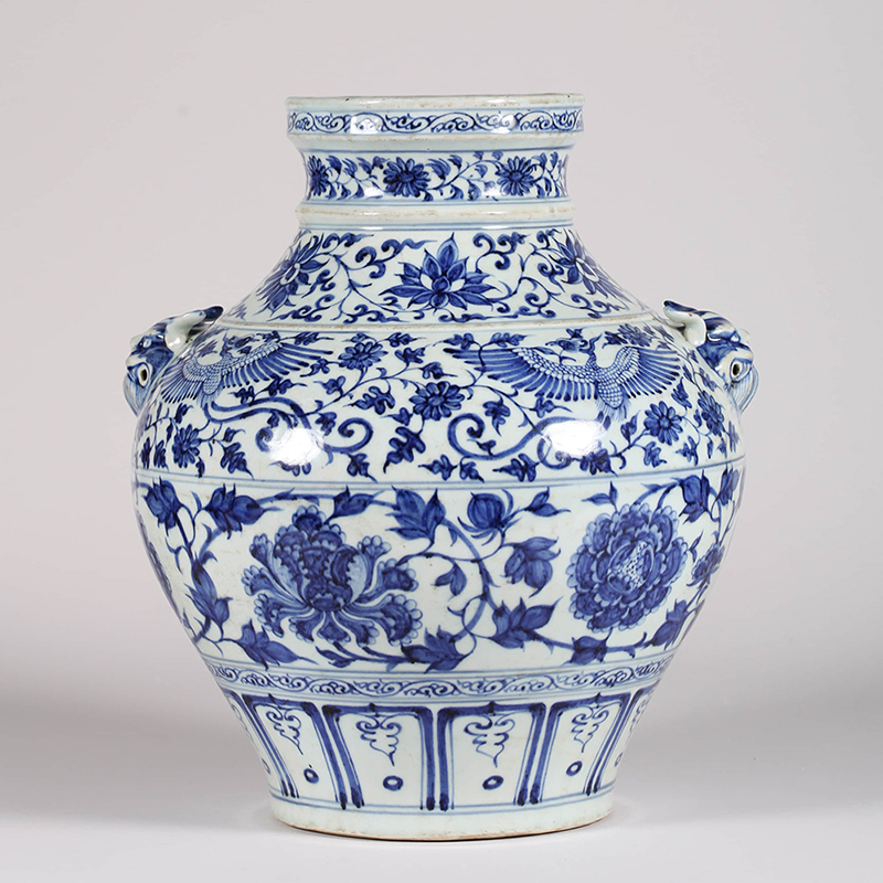 中国 青花 花卉雲龍鳳凰文 梅瓶 V 6953 元青花凤凰花卉纹大