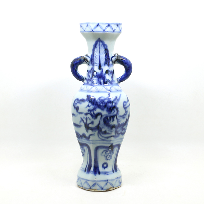 明正德青花龙纹双兽耳盘口瓶 -北京格古瓷枕博物馆