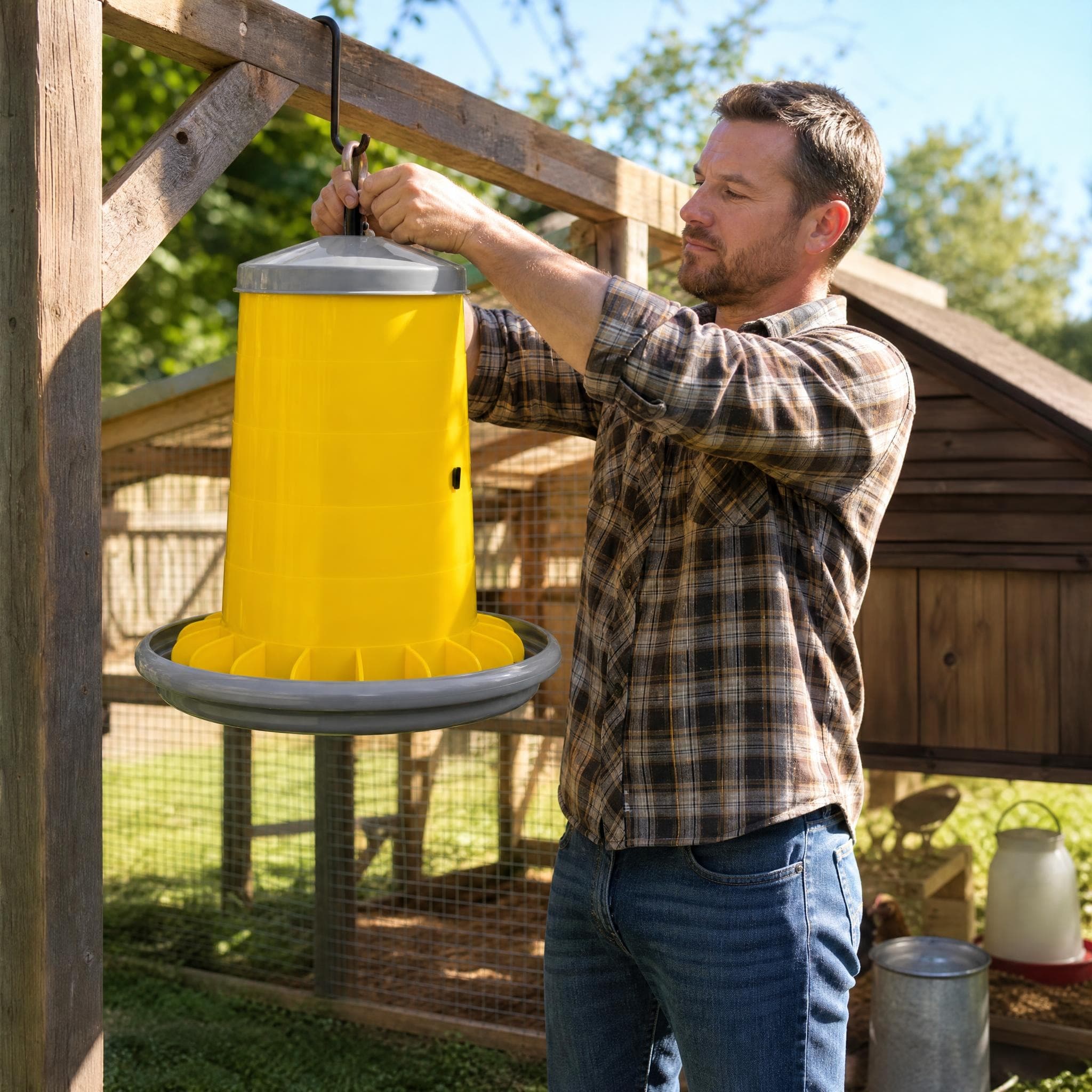 hanging‑poultry‑feeder‑farmer‑installation