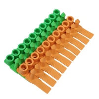 Greenandorangeplasticlivestockeartagssideview,tagbodyandmatchingpin