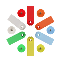 6colorlongstripTPUeartagswithmatchingroundstudsarrangedincircle,whitegreenyellowredblueorange