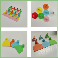 Four-panelproductdisplayofmulti-colorTPUtamper-resistanteartags,bulkstripsandmatchingpins