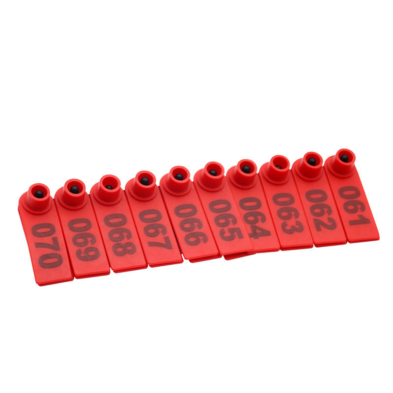 RowofredTPUsheepeartagspreprintedwithnumbers061to070