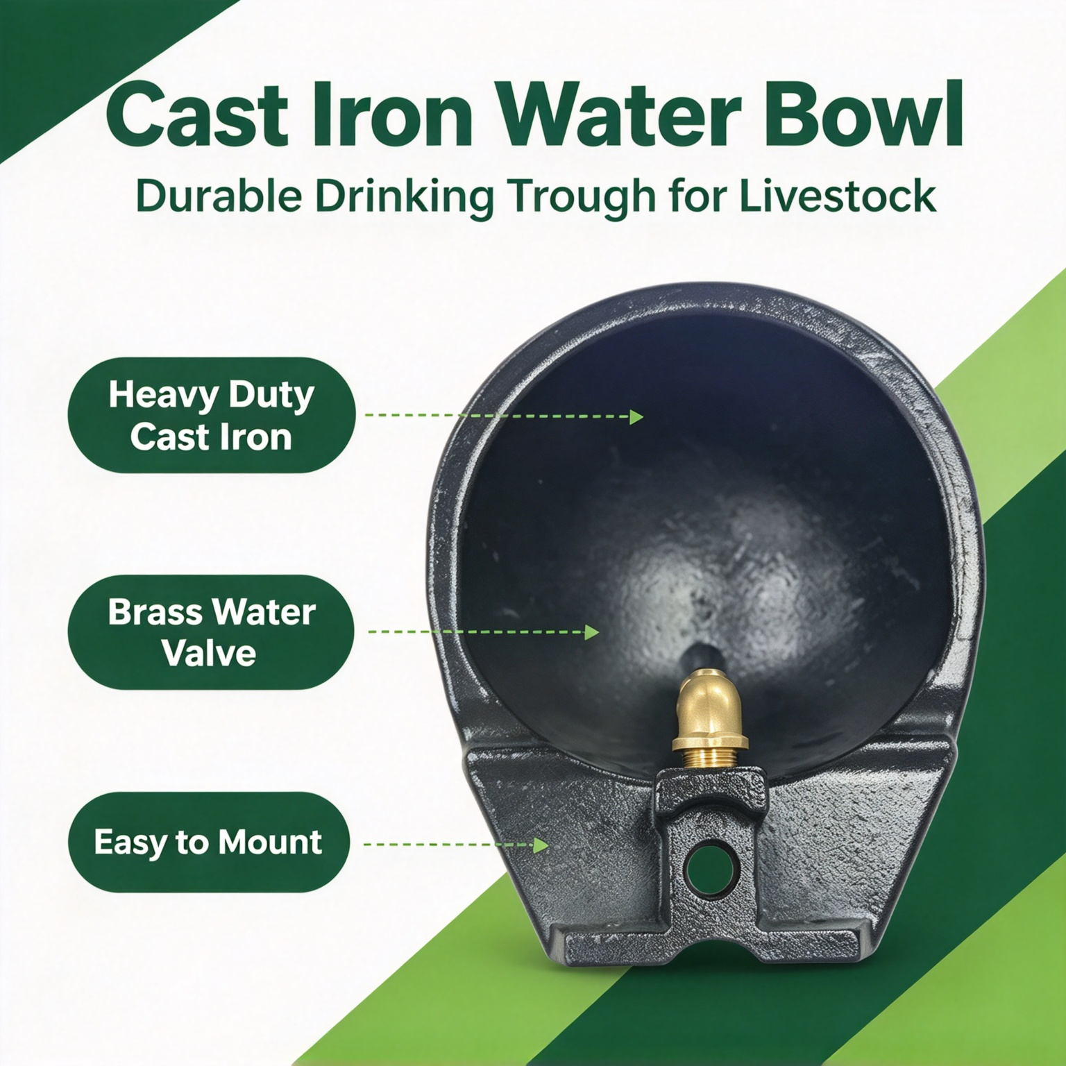 Castironlivestockwaterbowl,heavydutybodybrassvalveeasytoinstallonfarm