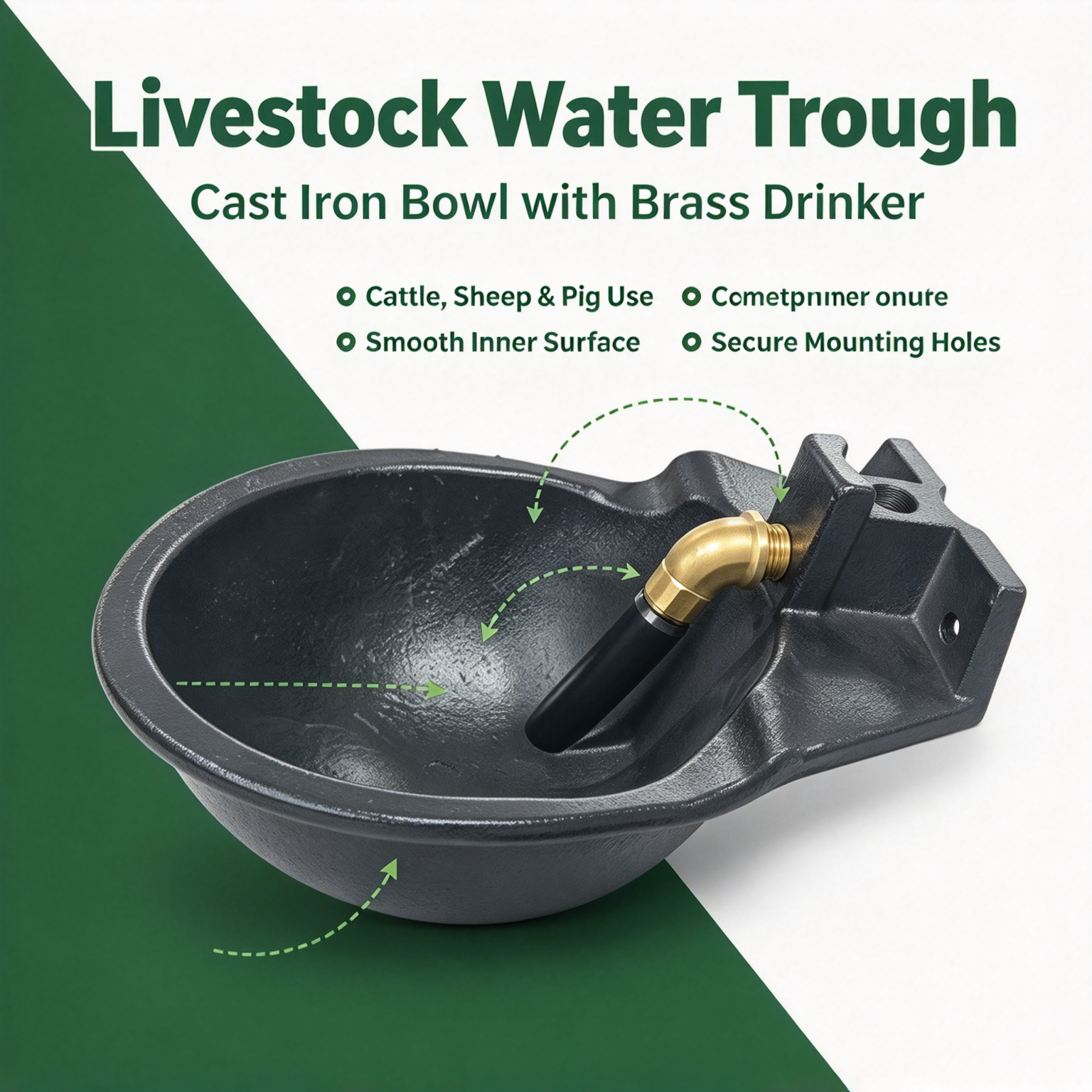 Livestockwatertroughcastironbowlwithbrassdrinkerforcattlesheeppig