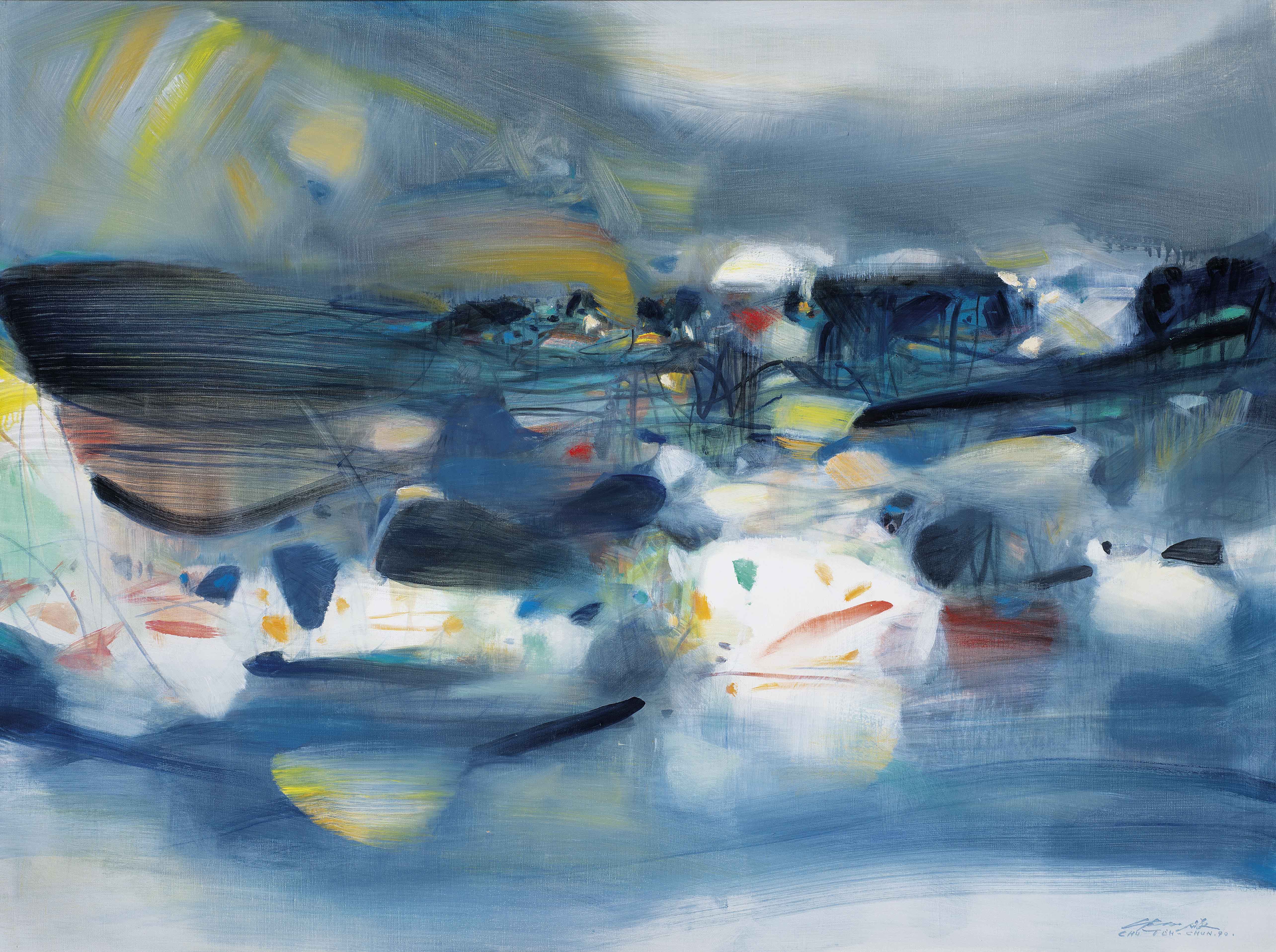 06西岸艺博会-Z002朱德群-1920-2014浮光掠影油画1990年97×130cmK3