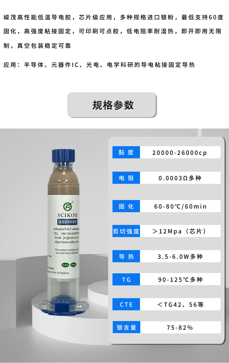 峻茂低温固化导电环氧银胶性能参数资料