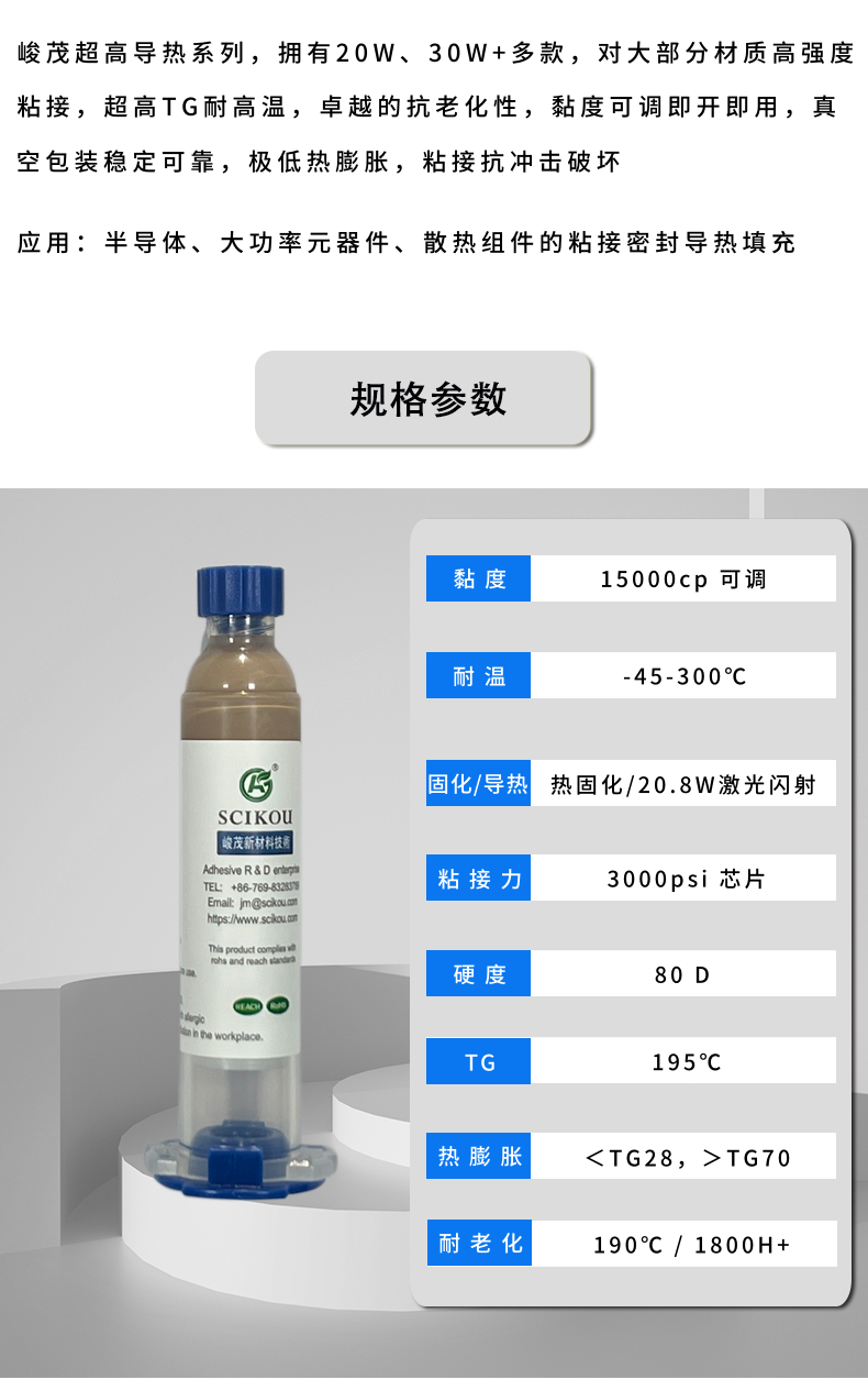 峻茂20W耐高温导热导电胶性能参数资料