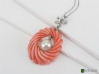 27铂金镶珊瑚珍珠项链坠