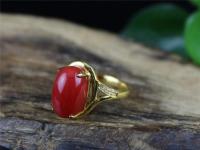 3218K黄金镶钻天然阿卡珊瑚戒指