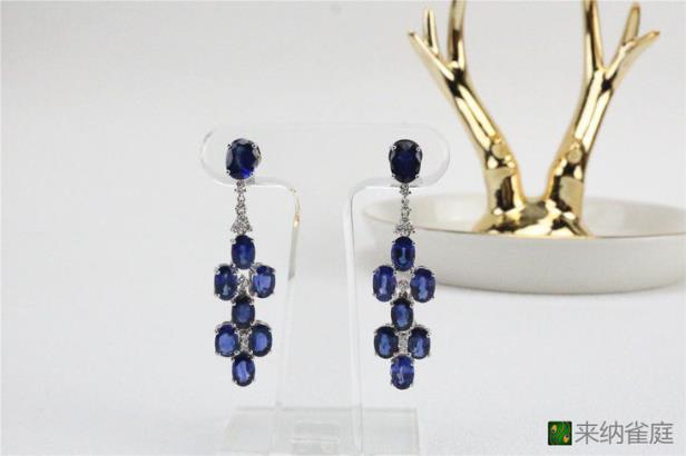 A8流苏款白金蓝宝石耳环