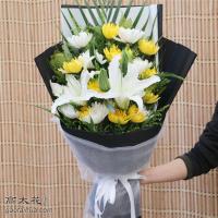 235-24朵-10黄菊、10白菊、4白百合、绿叶
