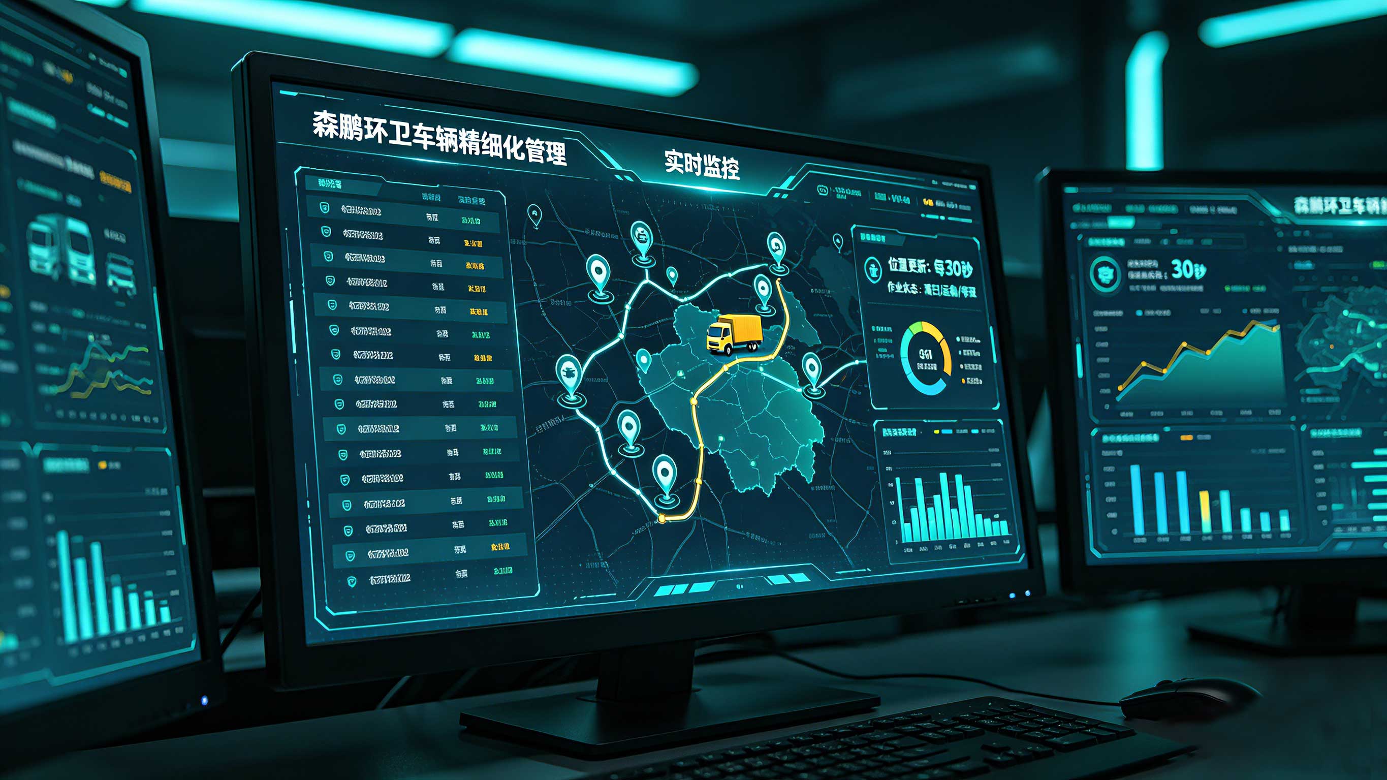 环卫车辆精细化管理 电脑大屏幕实时动态显示