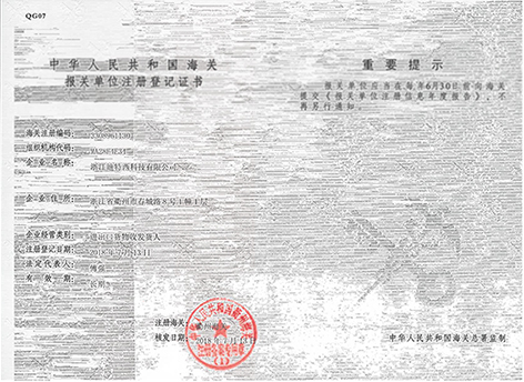 迪特西海关注册登记证书