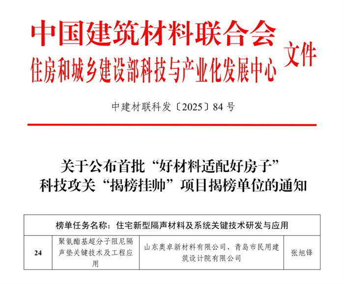 奥卓新材入选首批“好材料适配好房子”科技攻关揭榜单位