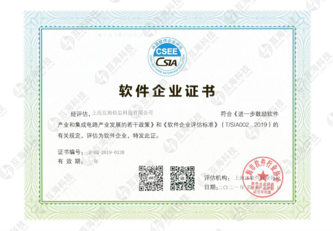 互海通软件企业证书