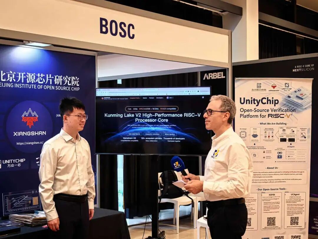 香山团队基础设施技术负责人徐易难老师受邀接受了 RISC-V 国际基金会首席执行官 Andrea Gallo 的现场采访