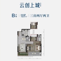 107㎡三房两厅两卫B户型
