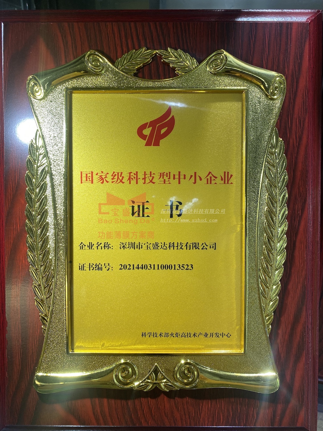 我司获得《国家级科技型中小企业》证书 正文配图 1