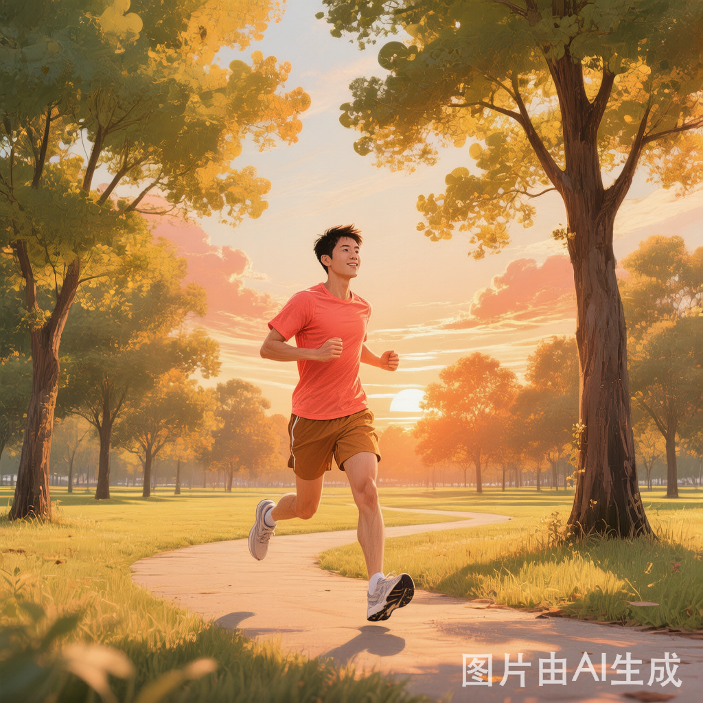 清晨公园慢跑运动