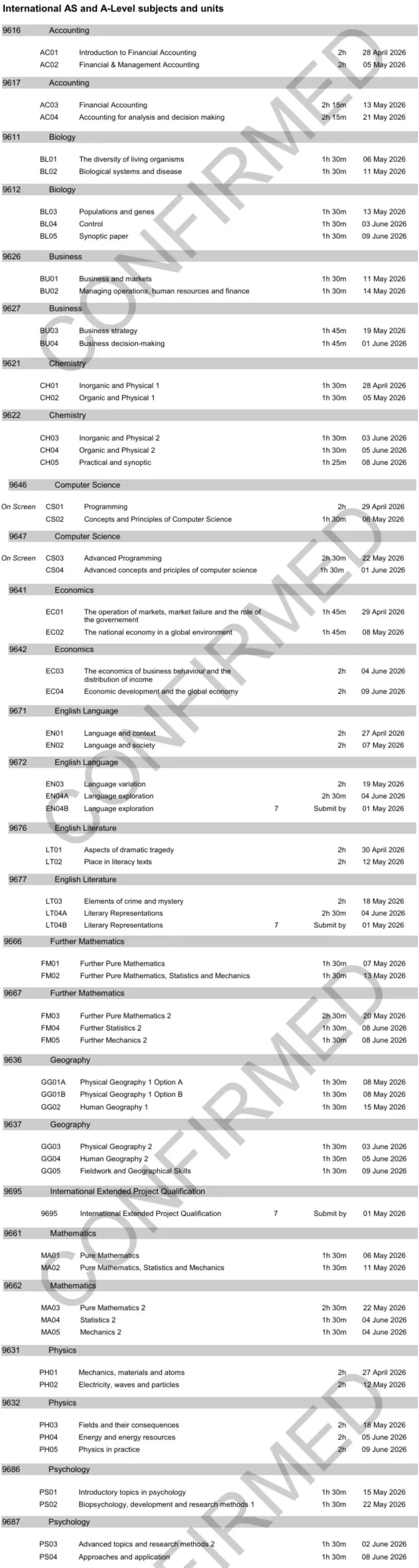 2026A-Level夏考重要变化