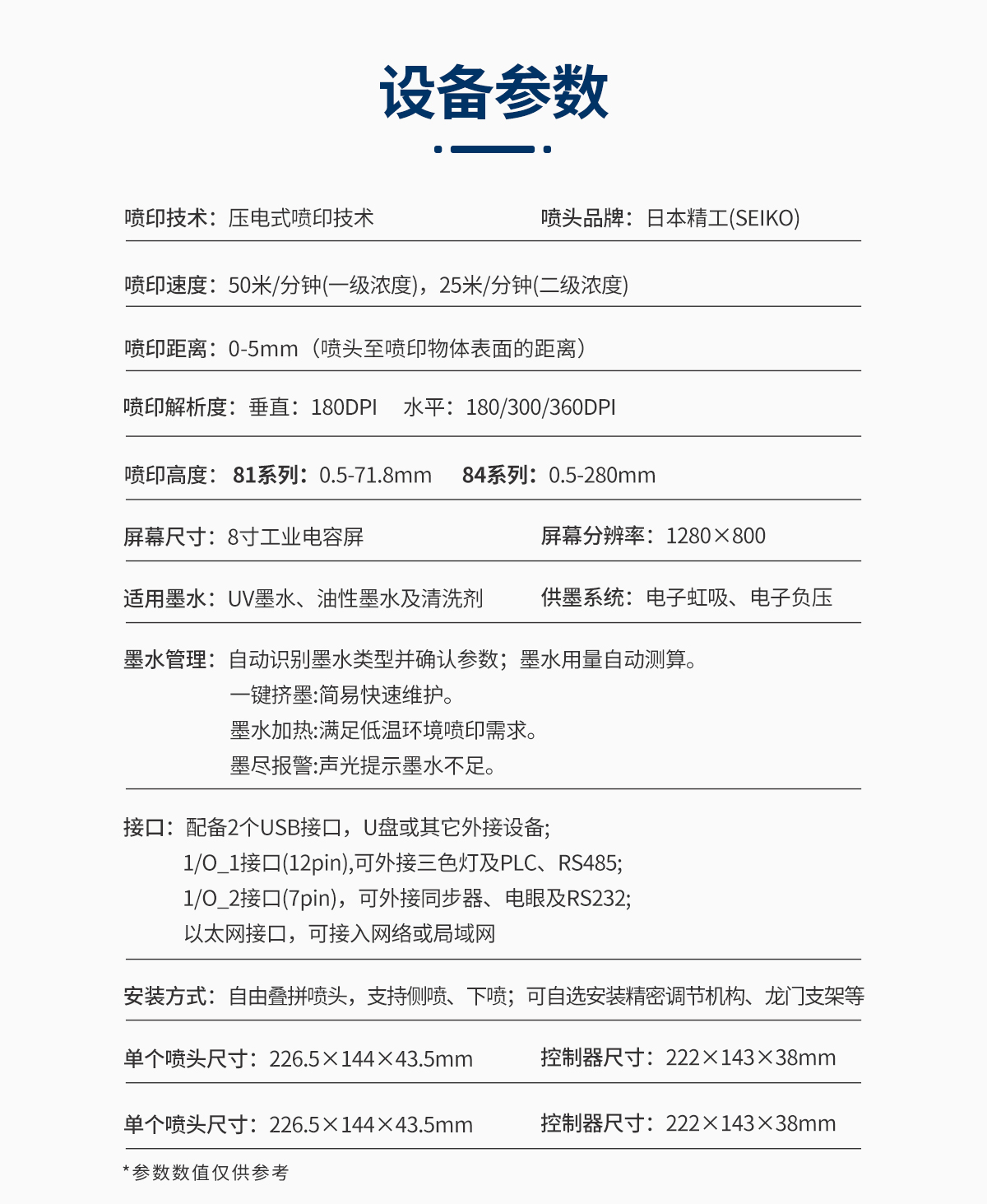 UV 喷码机技术参数卡