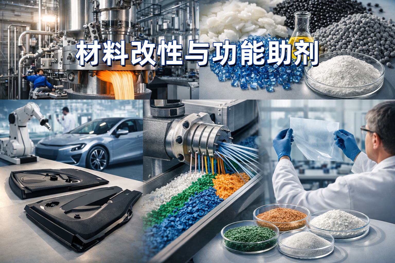 反应调控 分散 相容 阻燃 热稳定 耐候 改性增强 