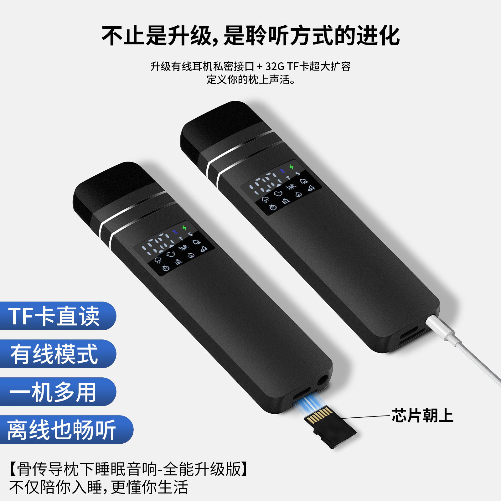 礼途 QY12 双骨传导枕下睡眠音箱|8种白噪音·蓝牙6.0·TF卡·耳机接口产品图 6