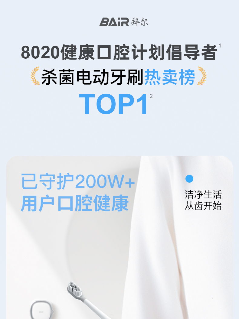 拜尔 i7 拜尔 i7 消毒款电动牙刷｜壁挂式灭菌仓·5种清洁模式·Type-C充电·IPX8防水 产品功能与规格详情图 01