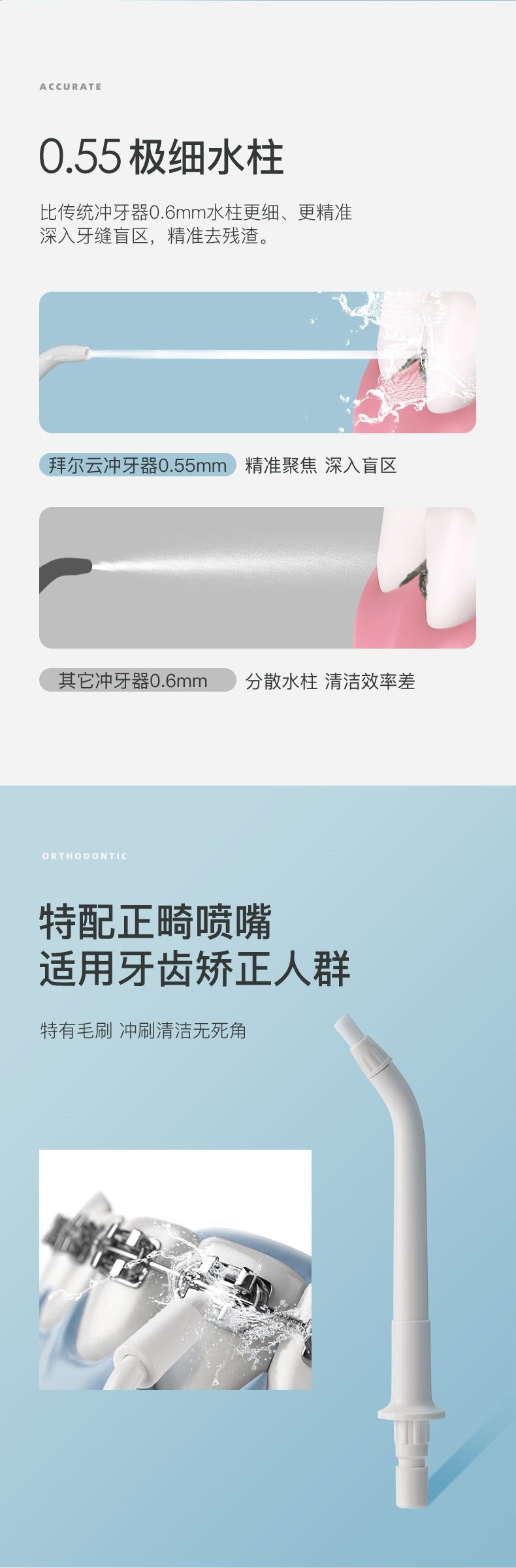 拜尔 M301 拜尔 M301 便携电动冲牙器｜300ml可拆水箱·DIY水压·重力球取水·IPX8防水·感应充电 产品功能与规格详情图 06