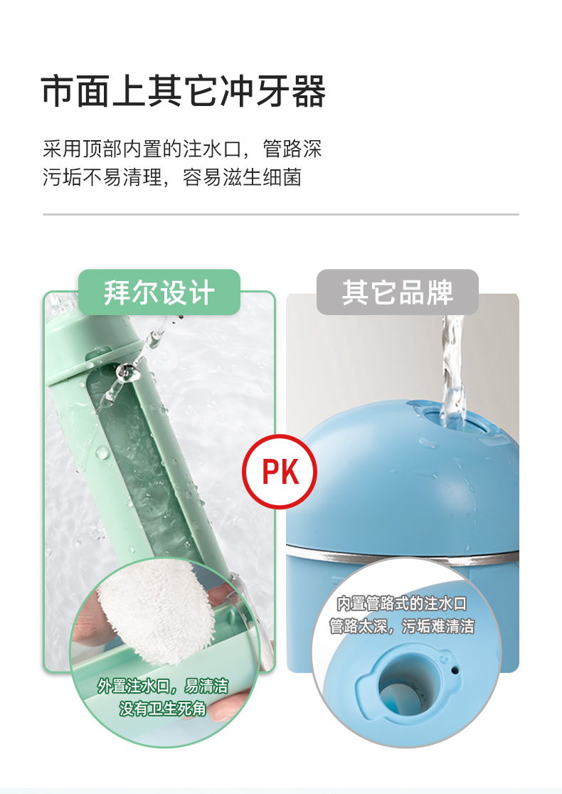 拜尔 V2 拜尔 V2 MINI便携电动冲牙器｜118ml伸缩水箱·2000次脉冲·0.5mm水流·IPX8防水 产品功能与规格详情图 07